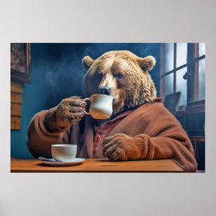 Poster Grizzly Oear Animal Fun Boire Joyeux Temps De Rela
