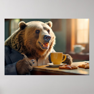 Poster Grizzly Oear Animal Fun Boire Joyeux Temps De Rela