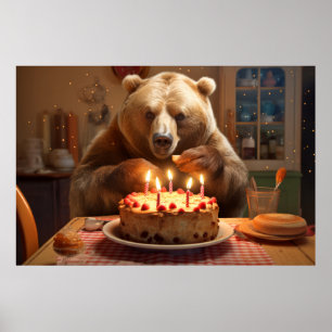 Poster Grizzly Oear Animal Fun Cuisine gâteau de plaisir
