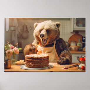 Poster Grizzly Oear Animal Fun Cuisine gâteau de plaisir