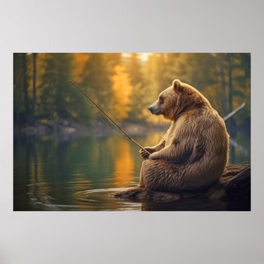Poster Grizzly Oear Animal Fun Lake Pêche Happy Time (Devant)