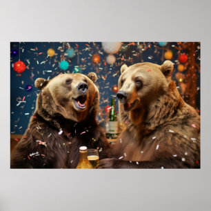 Poster Grizzly Oear Animal Fun Party fête heureux