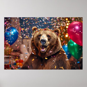 Poster Grizzly Oear Animal Fun Party fête heureux