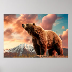 Poster Grizzly Oear Animal Nature Majestic Wild