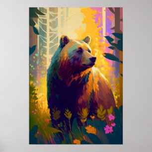 Poster Grizzly Oear Animal Portrait Peinture Faune Art