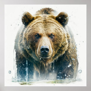 Poster Grizzly Oear Portrait Animal Peinture Faune Art
