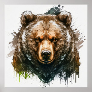 Poster Grizzly Oear Portrait Animal Peinture Faune Art