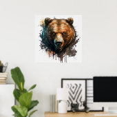 Poster Grizzly Oear Portrait Animal Peinture Faune Art (Bureau à domicile)