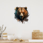 Poster Grizzly Oear Portrait Animal Peinture Faune Art (Cuisine)