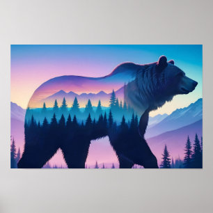 Poster Grizzly Ours Double exposition Animal Nature Extér