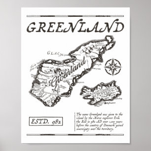 Poster Groenland 982 Carte historique _ Groenland depuis