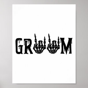 Poster Groom Skeleton mariée main Halloween Mariage Bache