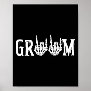 Poster Groom Skeleton Rock main Halloween Mariage Bachelo