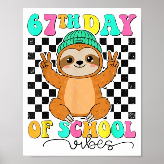 Poster Groovy 67 Days Of School Funny 67 Students Peace S (Devant)