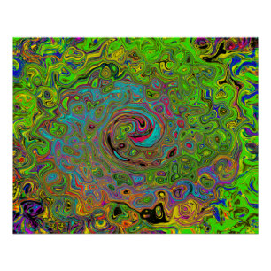 Poster Groovy Abstrait Rétro Tourbillon Vert Citron et Bl