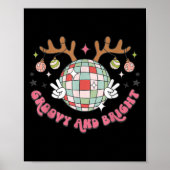 Poster Groovy And Bright Merry Christmas Disco Ball Reind (Devant)