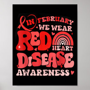 Poster Groovy En Février Nous Portons Rouge Maladie Cardi