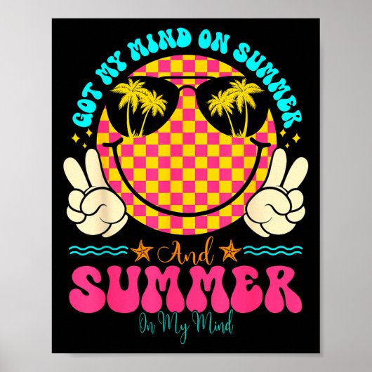 Poster Groovy Happy Face Summer Vibes Got My Mind On Summ (Devant)