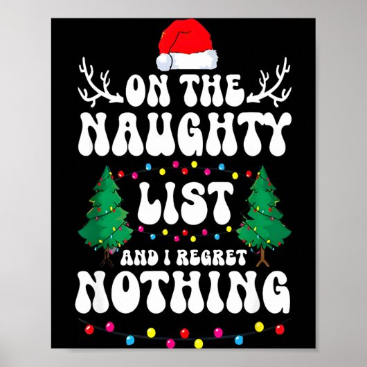 Poster Groovy Naughty List Christmas Xmas Santa Mens Wome (Devant)