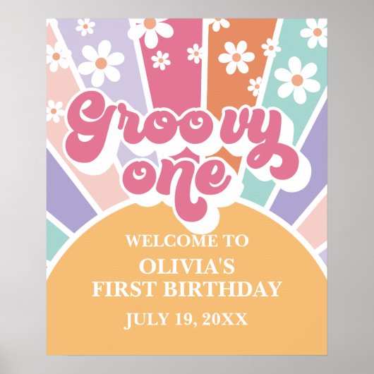 Poster Groovy One Rainbow Sunshine marguerite (Devant)
