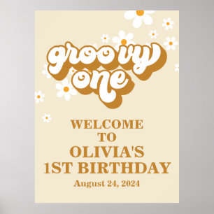 Poster Groovy One Retro Daisy Bienvenue pour le 1er anniv