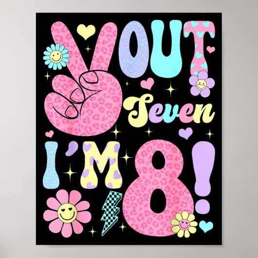 Poster Groovy Peace Out Seven I'm 8 Years Old 8th Birthda (Devant)