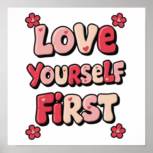 Poster Groovy Pink "Love Yourself First" Quote (Devant)