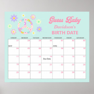 Poster Groovy Retro Guess the Due Date Calendar