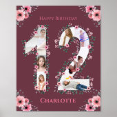 Poster Gros 12e anniversaire Fille rose Collage photo (Devant)