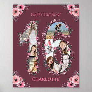 Poster Gros 16e anniversaire Fille rose Collage photo