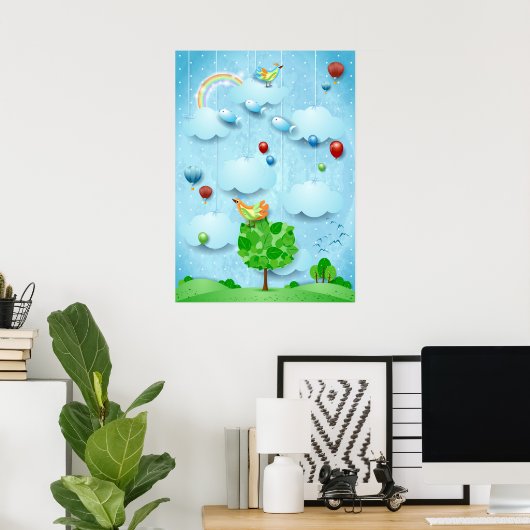 Poster Gros arbre et poissons volants (Bureau à domicile)
