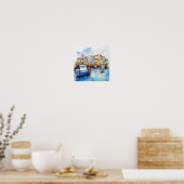 Poster Gros Bateau Bleu Dans Le Port Balnéaire (Cuisine)