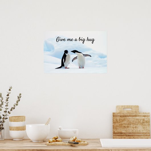 Poster Gros câlin Penguin sur la glace photo avec texte (Cuisine)