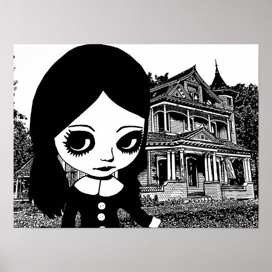 Poster Gros oeil Goth girl Maison hantée Art original (Devant)