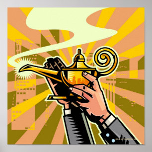 Poster Gros plan de l'homme d'affaires tenant une lampe m