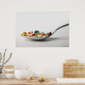 Poster Gros plan des pilules dans une cuillère (Cuisine)