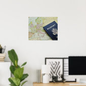 Poster Gros plan du passeport sur la carte européenne (Bureau à domicile)