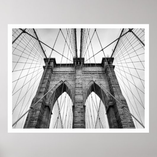 Poster Gros plan du pont Brooklyn noir et blanc (Devant)
