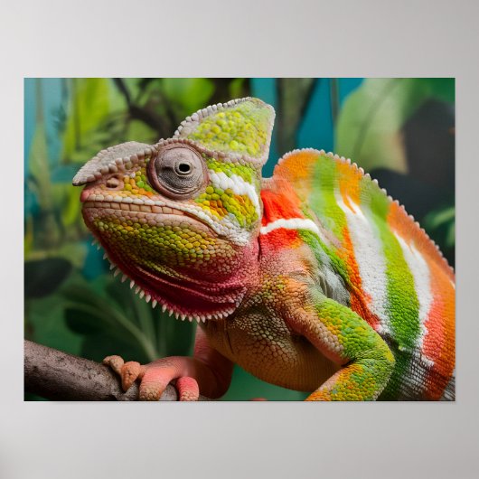 Poster Gros plan d'un lézard Chameleon coloré (Devant)
