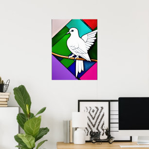 Poster Gros plan d'un oiseau blanc assis sur une branche