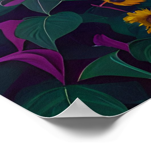 Poster Gros tournesol violet en champ (Coin)