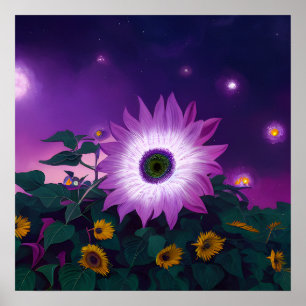Poster Gros tournesol violet en champ