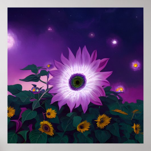 Poster Gros tournesol violet en champ (Devant)