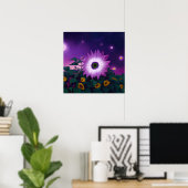 Poster Gros tournesol violet en champ (Bureau à domicile)