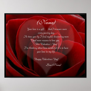 Poster Grosse Rose rouge et coeur - Valentines sur mesure