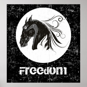 Poster Grosse tête de cheval blanc noir