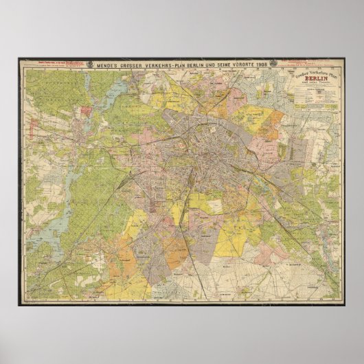 Poster Grosser Verkehrs-Plan Berlin 1908 – Carte Historiq (Devant)