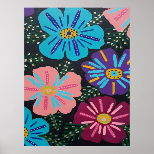 Poster Grosses fleurs pastel en noir (Devant)