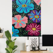 Poster Grosses fleurs pastel en noir (Bureau à domicile)