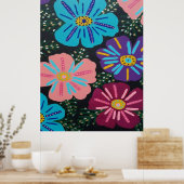 Poster Grosses fleurs pastel en noir (Cuisine)